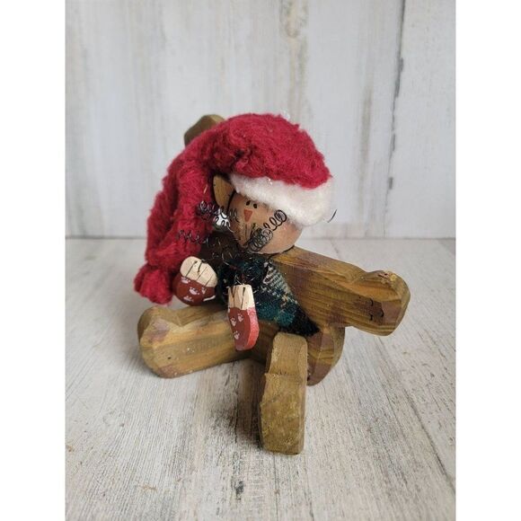 Vintage wooden Christmas Bell kitten cat figure home decor Xmas paws - Picture 2 of 7